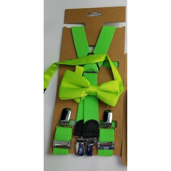 Unbranded Accessories Lime Green Suspenders And Tie Combo Youth